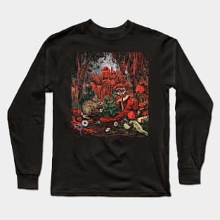 watercolor rabbit tending garden with mushroom Long Sleeve T-Shirt